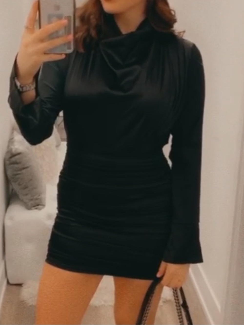 Satin Long-Sleeve Black Women's dress